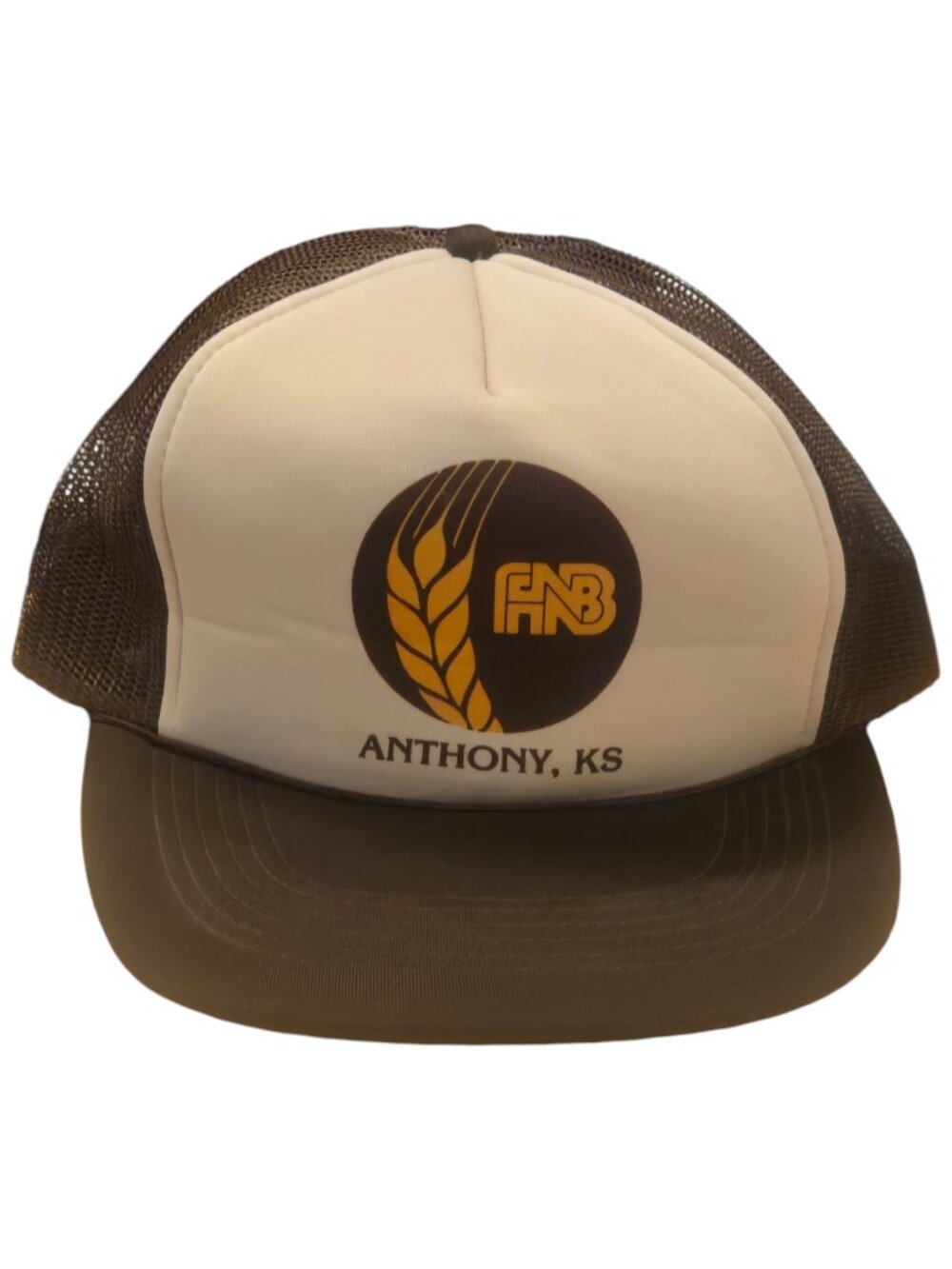 Vintage FNB Anthony KS Trucker Hat Mesh Snapback Cap Brown First national Bank